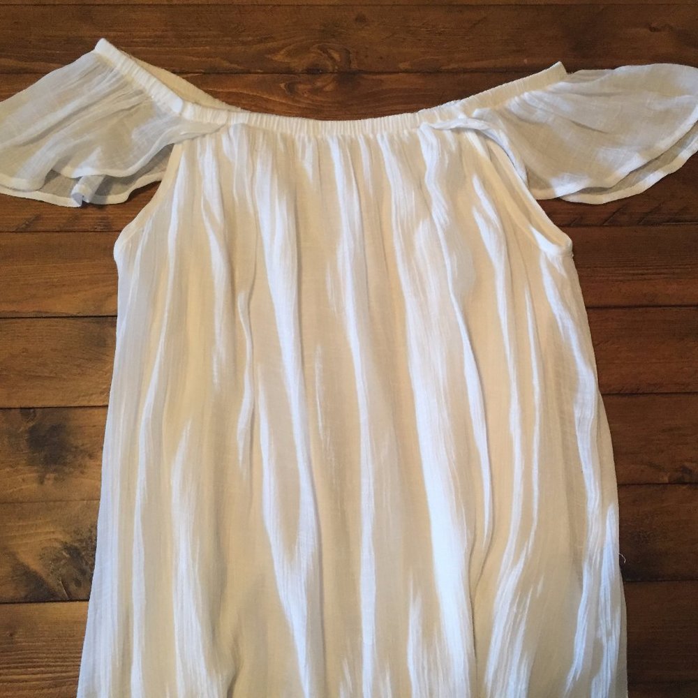 White Off The Shoulder Flutter Sleeve Dress